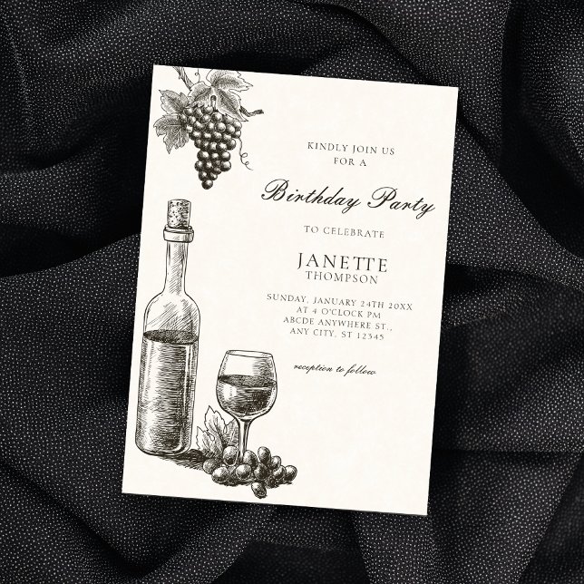 Classic wine bottle and grapes invitation (Creator Uploaded)