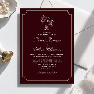 Classic Wine Red Double Frame Wedding Invitation