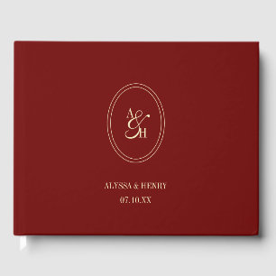 Classic Wine Red Monogram Custom Wedding Guest Book
