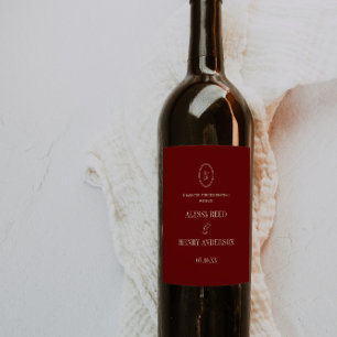Classic Wine Red Monogram Wedding Thanks Label