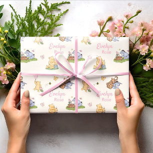 Classic Winnie the Pooh Pink Girl Baby Shower Gift Wrapping Paper