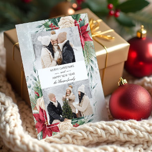 Classic Winter Botanical Two Photo Holiday Card