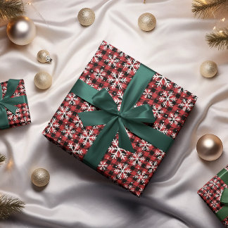 Classic Winter Buffalo Plaid Snowflake Wrapping Paper