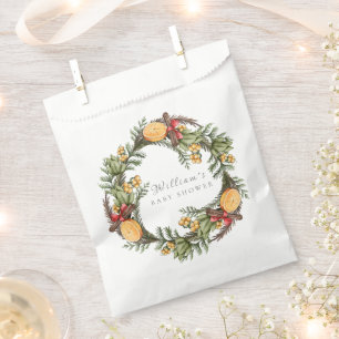 Classic Winter Christmas Wreath Baby Shower Favour Bags