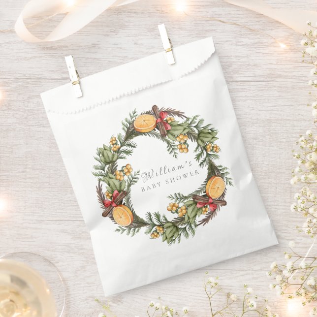 Classic Winter Christmas Wreath Baby Shower Favour Bags (Clipped)