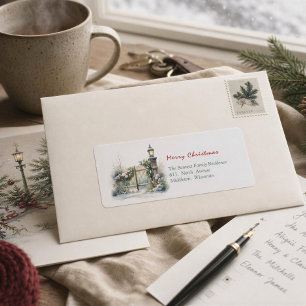 Classic Winter Gate Christmas Scene Label
