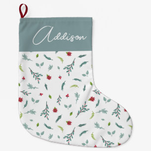 Classic Winter Holiday Monogram Christmas Large Christmas Stocking