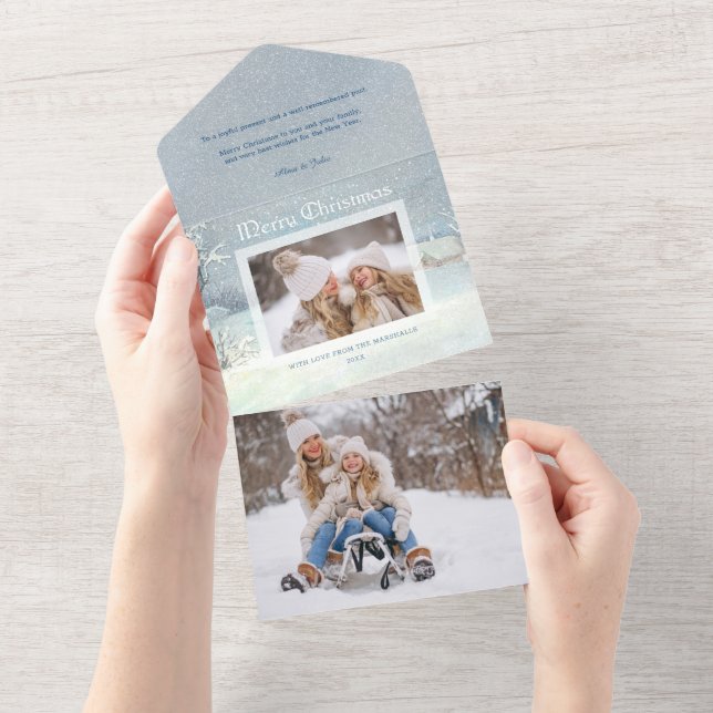 Classic Winter Merry Christmas Snow Photo All In One Invitation (Tearaway)