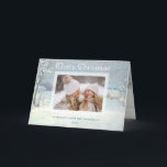 Classic Winter Merry Christmas Snow Photo Holiday Card<br><div class="desc">Nostalgic classic winter imagery featuring rustic snow-covered cottage and trees,  elegant Merry Christmas typography,  single-photo template and editable text field. Inside features complementary snowy background,  optional opaque blank label and text fields.</div>