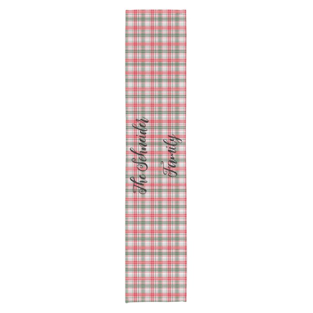 Classic Winter Plaid Tartan Red, Green, White Short Table Runner (Front)