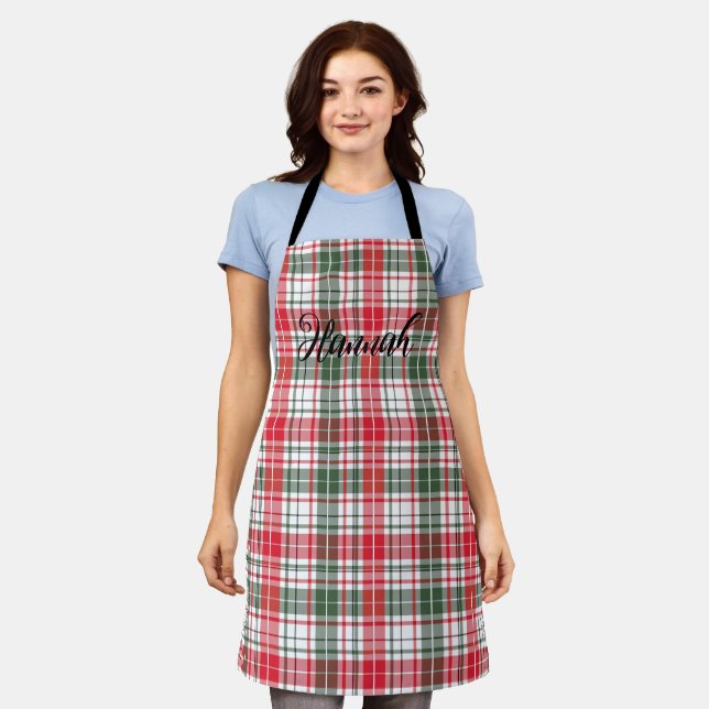 Classic Winter Plaid Tartan Rustic Red Print Apron (Worn)
