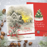 Classic Winter Scene Black White Christmas Card<br><div class="desc">Send warm, nostalgic wishes with this beautiful Christmas card, featuring a classic black-and-white winter scene illustration. The design includes cosy elements like a snowy house and chimney, beautifully contrasted by bold red typography. Easily personalise the name, short message, fonts, and colours for a custom greeting. This holiday item is also...</div>