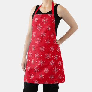 Classic Winter White Snowflake on Red Pattern Apron