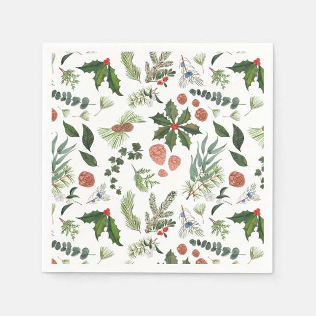 Classic Winter Woodland Watercolor Forest Holiday Napkin (Front)