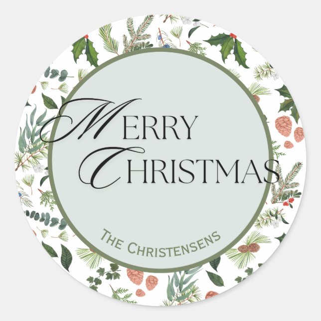 Classic Winter Woodland Watercolor Forest Holiday Round Sticker (Front)
