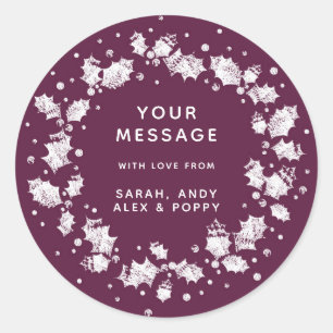 Classic Winterberry Custom Christmas Holly Wreath Round Sticker