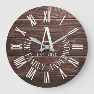 Classic wood family name large clock