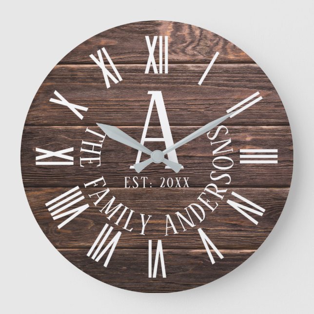 Classic wood family name large clock (Front)