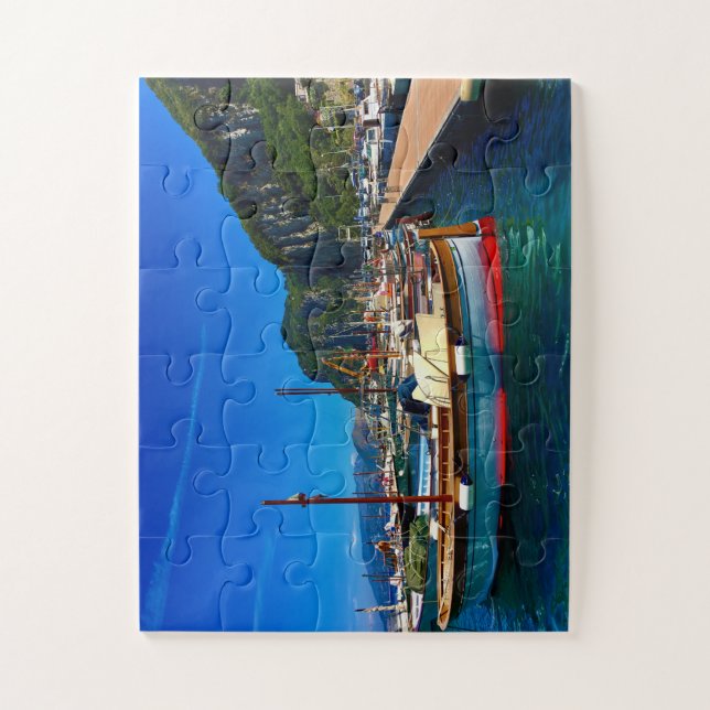 Classic Wooden Boat in Italy Marina Jigsaw Puzzle (Vertical)