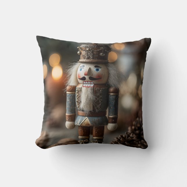 Classic Wooden Nutcracker Christmas Figurine Cushion (Front)