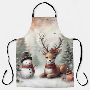 Classic woodland Christmas deer/snowman Apron