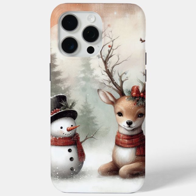 Classic woodland Christmas deer/snowman Case-Mate iPhone Case (Back)