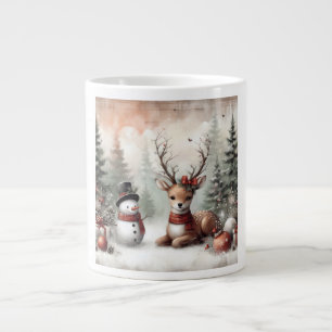Classic woodland Christmas deer/snowman Large Coffee Mug