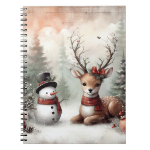Classic woodland Christmas deer/snowman Notebook