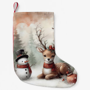 Classic woodland Christmas deer/snowman Small Christmas Stocking