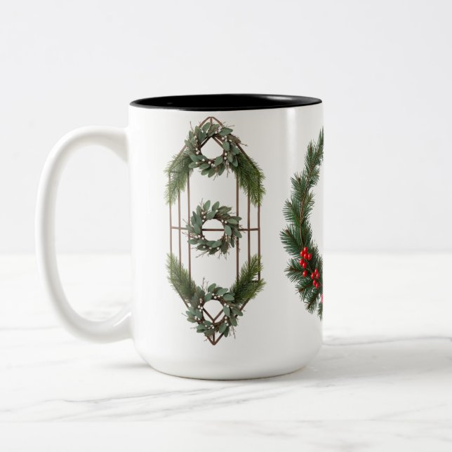 Classic Woodland Wreath Two-Tone Mug – Rustic (Left)