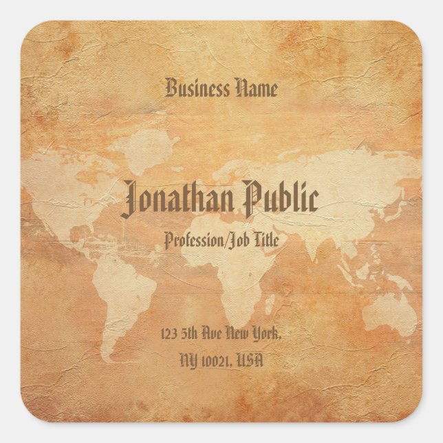 Classic World Map Elegant Professional Template Square Sticker (Front)