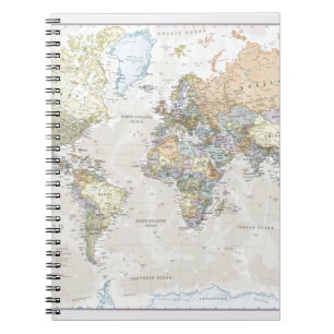 Classic World Map Spiral Notebook