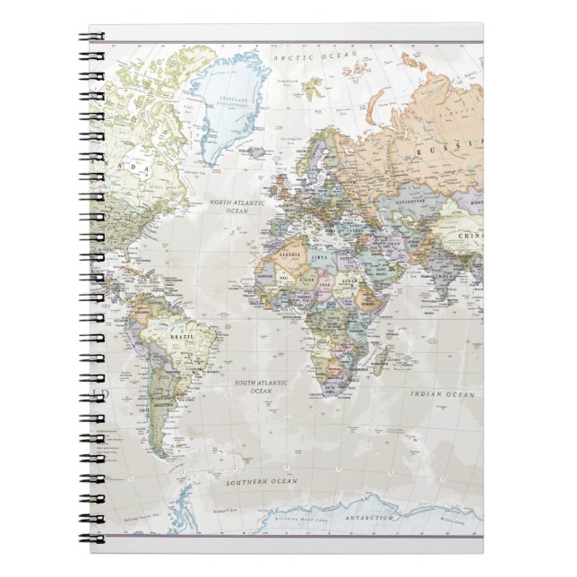 Classic World Map Spiral Notebook (Front)