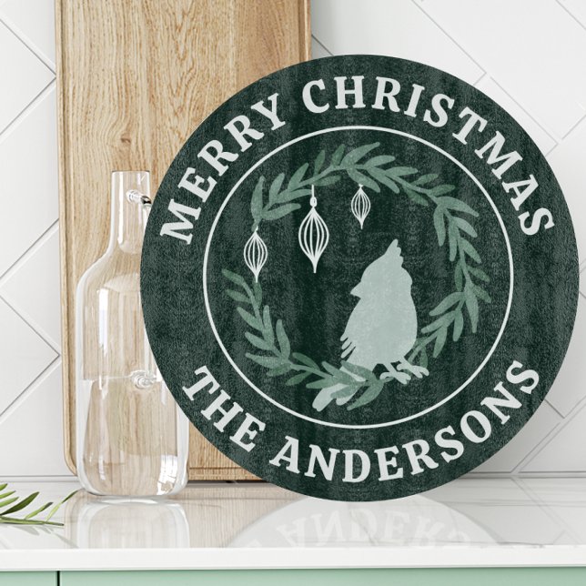Classic Wreath Cardinal Monogram Christmas Cutting Board (Creator Uploaded)