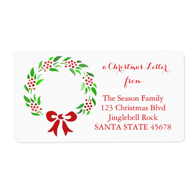 Classic wreath Christmas address label (Front)