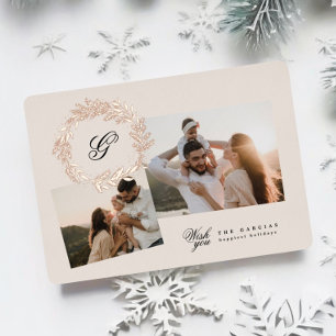 Classic wreath Christmas photo collage Rose Gold
