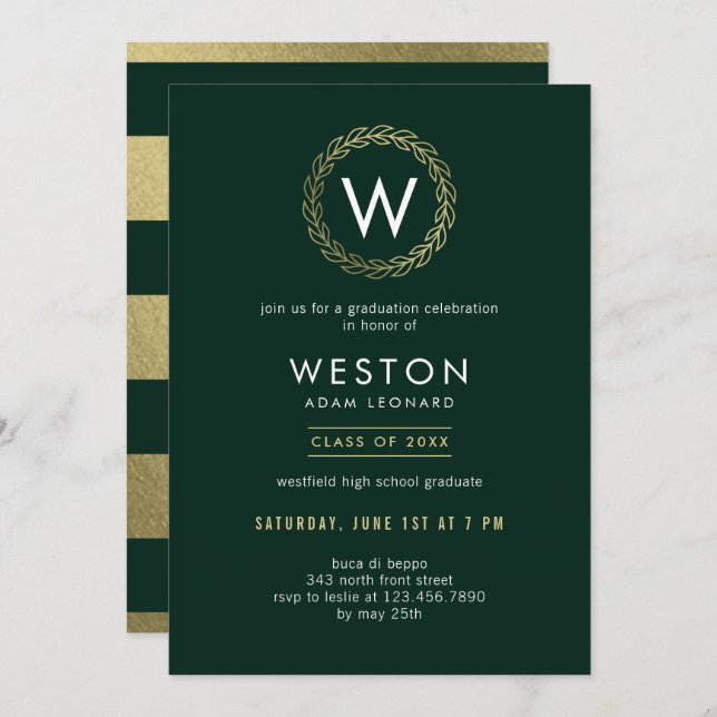 Classic Wreath EDITABLE COLOR Graduation Invite (Front/Back)