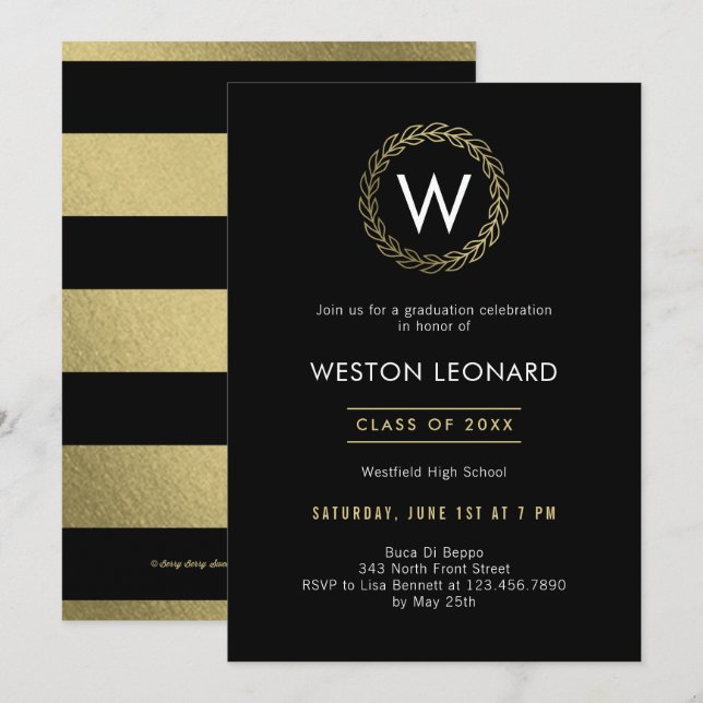 Classic Wreath EDITABLE COLOR Graduation Party Invitation (Front/Back)
