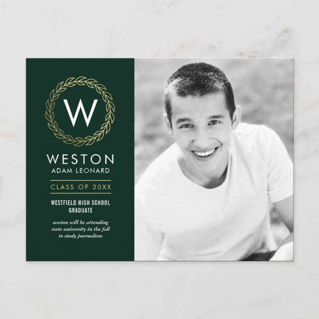 Classic Wreath EDITABLE COLOR Graduation Postcard (Front)