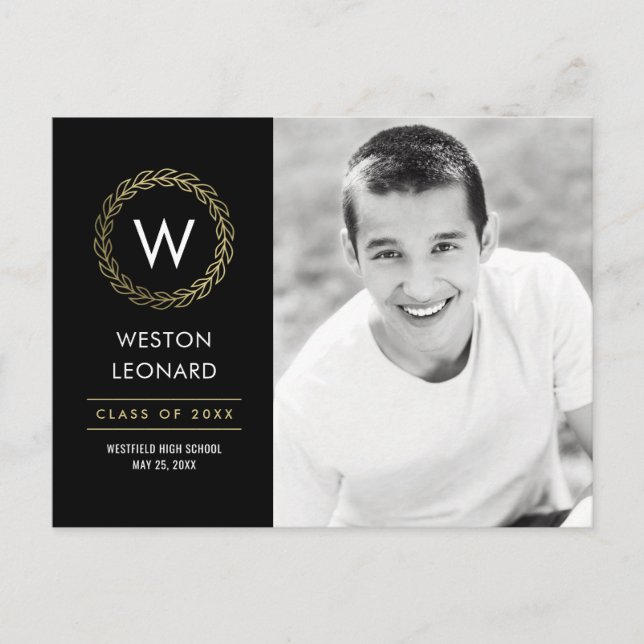 Classic Wreath Editable Colour Graduation Postcard (Front)