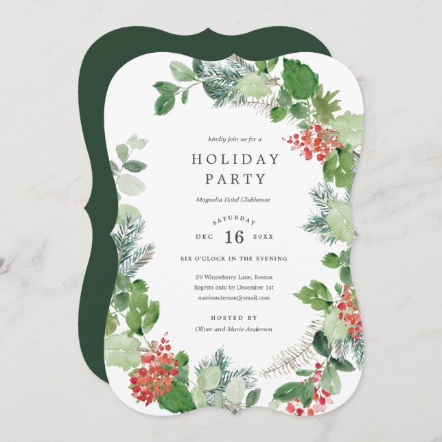 Classic Wreath Holiday Party Invitation (Front/Back)