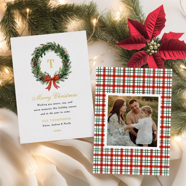 Classic Wreath Monogram Christmas Family Name Gold (Creator Uploaded)