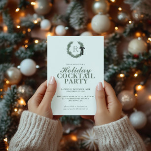 Classic Wreath Monogram Holiday Party Invitation