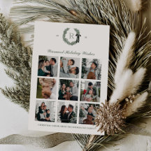 Classic Wreath Monogram Multi-Photo Holiday Card