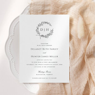 Classic Wreath Monogram Wedding Invitation