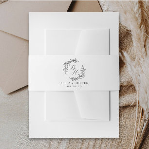 Classic Wreath Monogram Wedding Invitation Belly Band