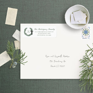 Classic Wreath Monogram with Bow Return Address