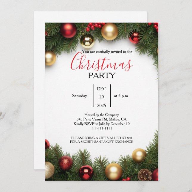 Classic Wreath Office Christmas Party Invitation (Front/Back)