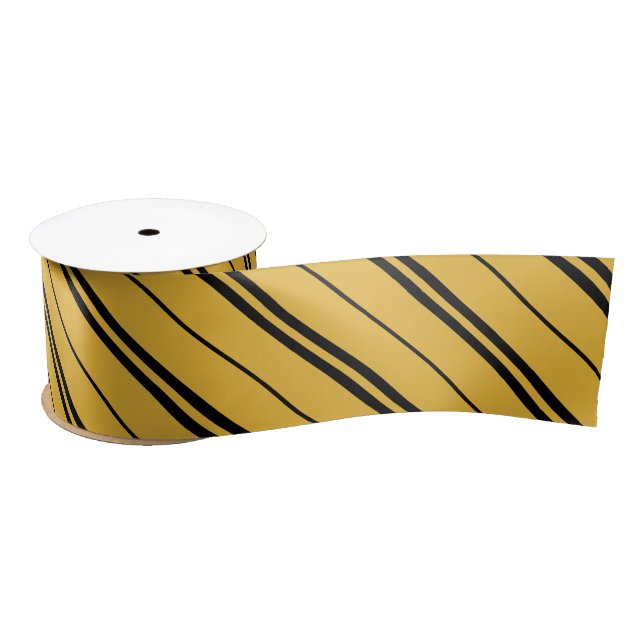 Classic Yellow Black School Stripes Pattern Satin Ribbon (Spool)