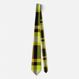 Classic Yellow Black Tartan Plaid Pattern Design Tie